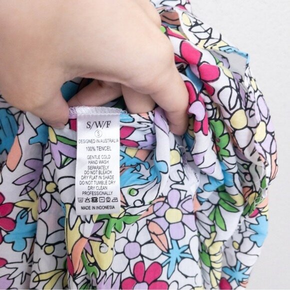 S/W/F Apron Maxi Dress S Lush Floss Multicolor Floral Square Neck Boho Tropical - Picture 10 of 10